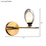 Vintage Oval Wall Sconce With 1 Clear Glass Light - Bedroom Mounted Lamp Featuring Brass Bar