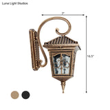 Vintage Pavilion 1-Light Sconce In Black/Bronze With Curvy Arm And Clear Water Glass