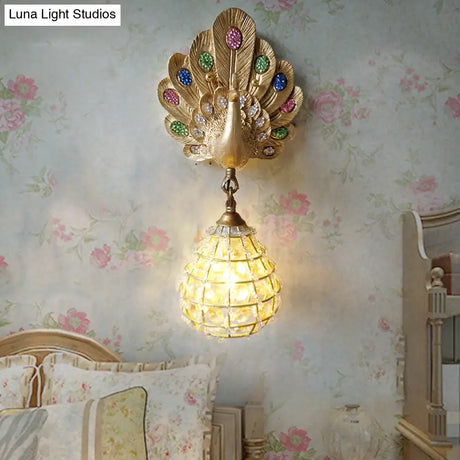 Vintage Peacock Resin Wall Sconce With 1 Light Green/Silver/Blue