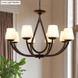 Vintage Pendant Light With Milk Glass Shade - Metal Black Finish Chandelier Swoop Arm