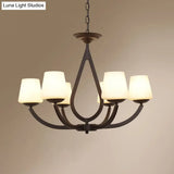Vintage Pendant Light With Milk Glass Shade - Metal Black Finish Chandelier Swoop Arm
