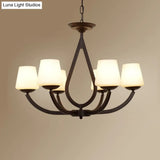 Vintage Pendant Light With Milk Glass Shade - Metal Black Finish Chandelier Swoop Arm