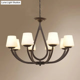Vintage Pendant Light With Milk Glass Shade - Metal Black Finish Chandelier Swoop Arm