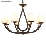 Vintage Pendant Light With Milk Glass Shade - Metal Black Finish Chandelier Swoop Arm
