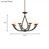 Vintage Pendant Light With Milk Glass Shade - Metal Black Finish Chandelier Swoop Arm