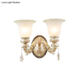 Vintage Petal Glass Wall Sconce With Ivory Carved Backplate For Living Room