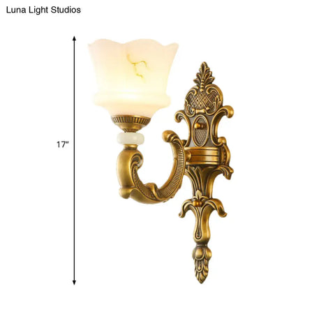 Vintage Petal Sconce Light Fixture - Opal Glass Wall Lamp In Brass For Bedroom