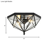 Vintage Polyhedron Clear Glass Ceiling Light - Single Bulb Flushmount In Black For Foyer