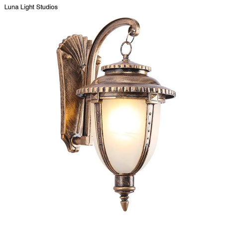 Vintage Porch Wall Lantern With Milk Frosted Glass Shade - Small/Large Black/Brass Options