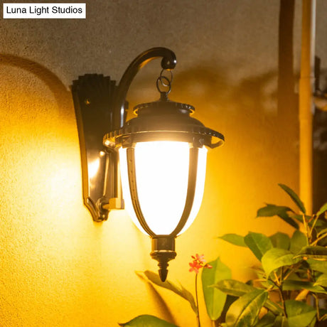 Vintage Porch Wall Lantern With Milk Frosted Glass Shade - Small/Large Black/Brass Options Black /