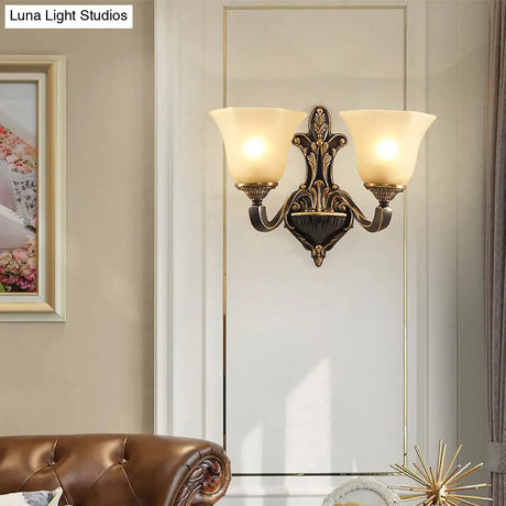 Vintage Porch Wall Sconce With Frosted Glass In Bronze - 1/2-Light Light Fixture