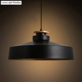 Vintage Pot Lid Shaped Pendant Light Fixture For Dining Room Ceiling - Black/White Metal 1-Light