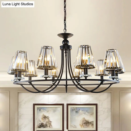Vintage Prismatic Crystal Tapered Chandelier With Black Hanging Ceiling Light - 4/6/8 Lights