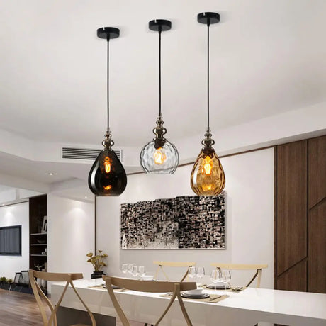 Vintage Raindrop Glass Pendant Lamp With Amber/Clear/Smoke Grey Shades And Flexible Arm Amber