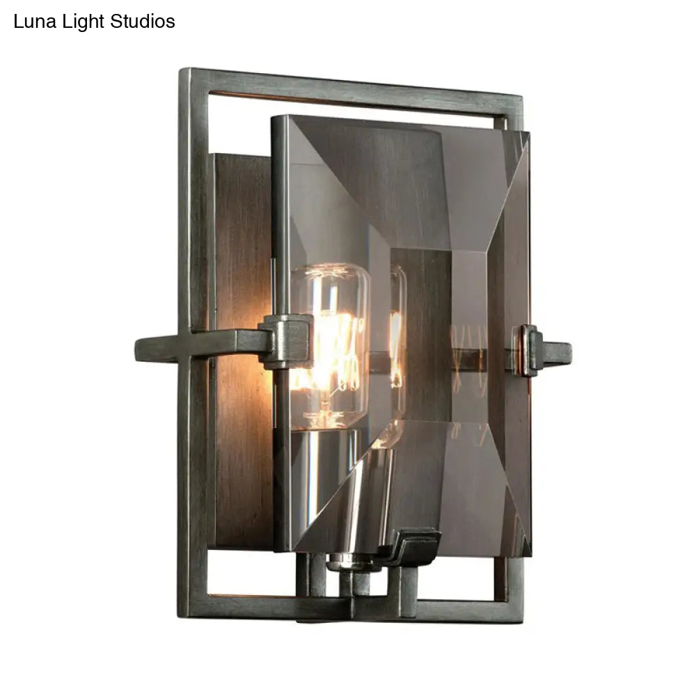 Vintage Rectangle Crystal Shade Wall Sconce In Smoke Gray For Hallway