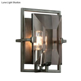 Vintage Rectangle Crystal Shade Wall Sconce In Smoke Gray For Hallway