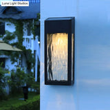 Vintage Rectangular Glass Solar Wall Light With Ripple Design - Outdoor Led Lamp In Black