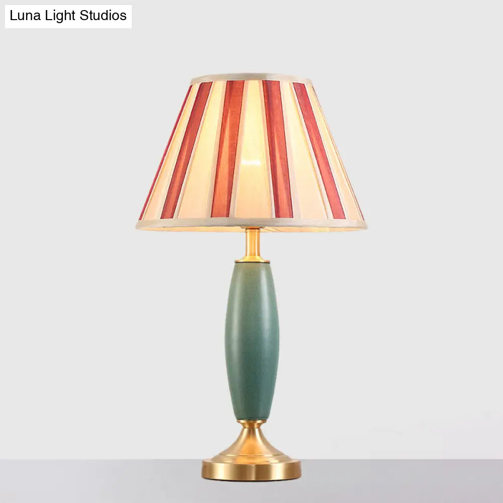 Vintage Red Conical Shade Nightstand Lamp For Your Living Room