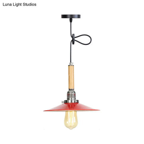 Vintage Red Saucer Suspension Pendant Light For Foyer - Metal Finish 1-Light