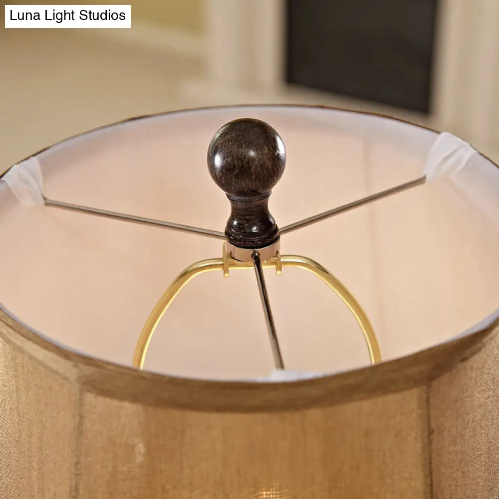 Vintage Resin Bronze Column Table Lamp With Flared Fabric Shade - 1 Light For Living Room Reading