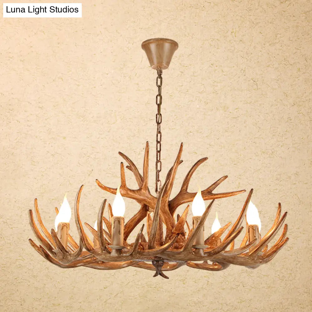 Vintage Resin Chandelier - Retro Dining Pendant Light Fixture In Deer Horn Shape