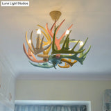 Vintage Resin Deer Horn Chandelier Pendant Light For Restaurants
