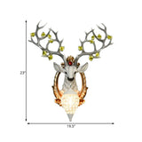 Vintage Resin Deer Wall Lamp - 19.5/23 White/Yellow Sconce Light With Crystal Teardrop Shade