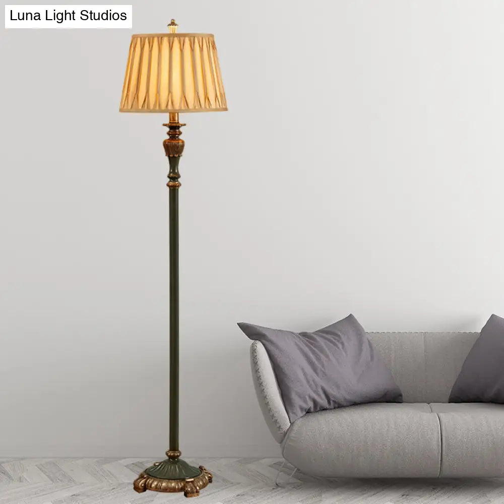 Vintage Resin Pewter Floor Lamp With Urn-Shaped Base 1-Light & Pleated Conical Shade