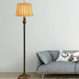 Vintage Resin Pewter Floor Lamp With Urn-Shaped Base 1-Light & Pleated Conical Shade