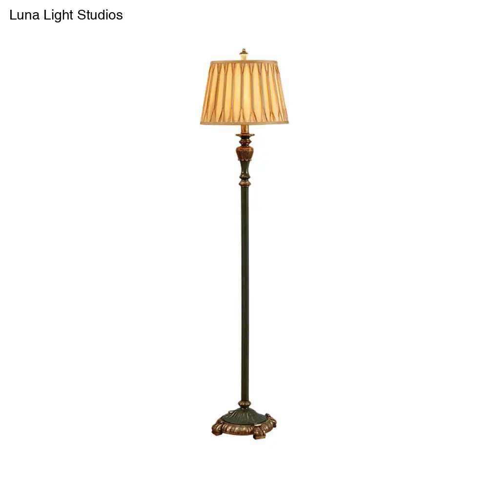 Vintage Resin Pewter Floor Lamp With Urn-Shaped Base 1-Light & Pleated Conical Shade