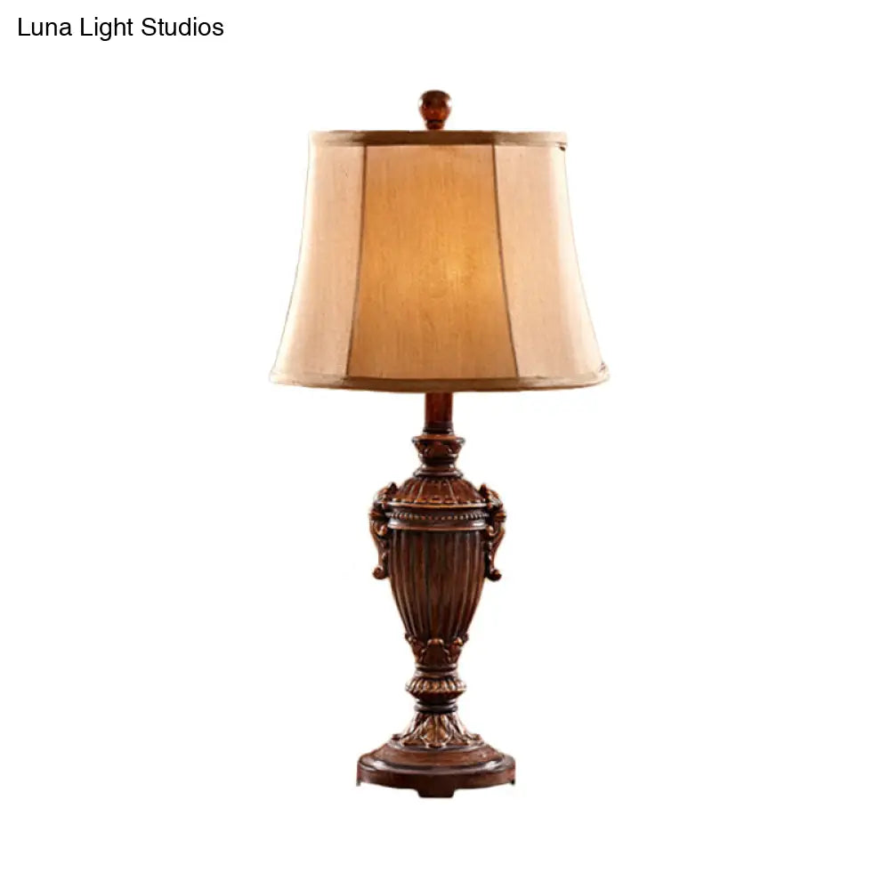 Vintage Resin Red Brown Font Reading Light Table Lamp For Living Room - Paneled Bell Shade Design