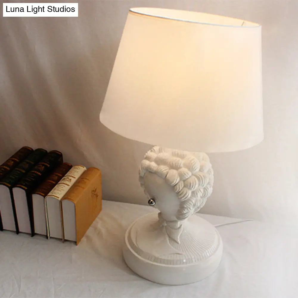 Vintage Resin Roman Statue Table Lamp With White Bulb And Fabric Lampshade