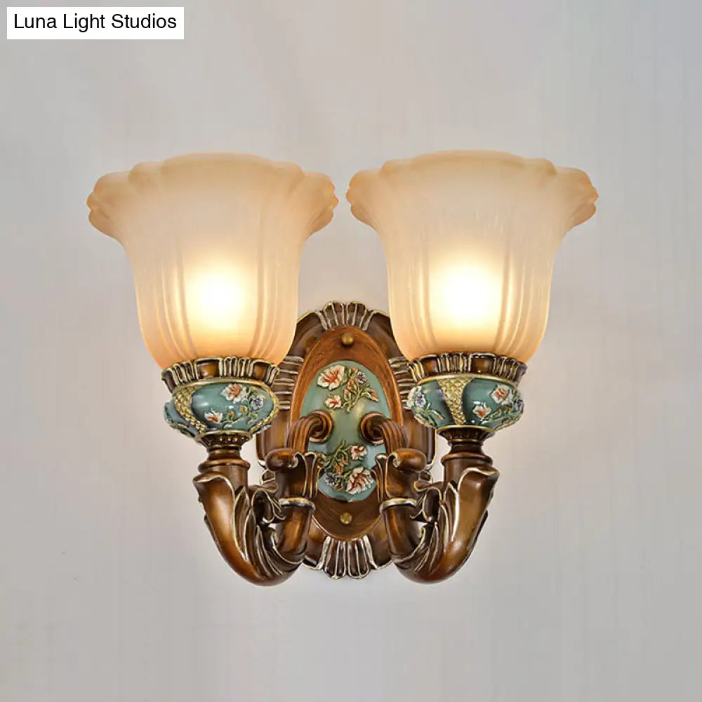 Vintage Resin Scallop Sconce Light - Peacock Green Wall Lighting Fixture With Glass Shade