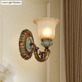 Vintage Resin Scallop Sconce Light - Peacock Green Wall Lighting Fixture With Glass Shade