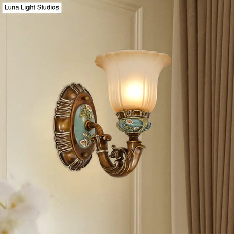 Vintage Resin Scallop Sconce Light - Peacock Green Wall Lighting Fixture With Glass Shade
