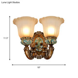 Vintage Resin Scallop Sconce Light - Peacock Green Wall Lighting Fixture With Glass Shade