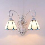 Vintage Retro Cone Wall Light Fixture With Stained Glass - White/Blue Bedroom Lighting White