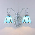 Vintage Retro Cone Wall Light Fixture With Stained Glass - White/Blue Bedroom Lighting Blue