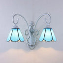 Vintage Retro Cone Wall Light Fixture With Stained Glass - White/Blue Bedroom Lighting Blue