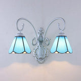 Vintage Retro Cone Wall Light Fixture With Stained Glass - White/Blue Bedroom Lighting Blue
