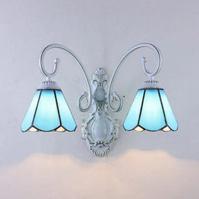 Vintage Retro Cone Wall Light Fixture With Stained Glass - White/Blue Bedroom Lighting Blue