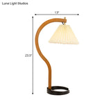 Vintage Ribbed Desk Lamp: Single Light Retro Style With Wood Curved Arm - Night Table Lighting