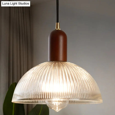Vintage Ribbed Glass Bowl Pendant Light For Restaurants