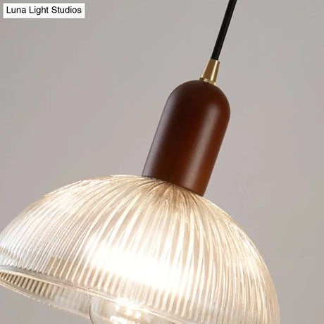Vintage Ribbed Glass Bowl Pendant Light For Restaurants