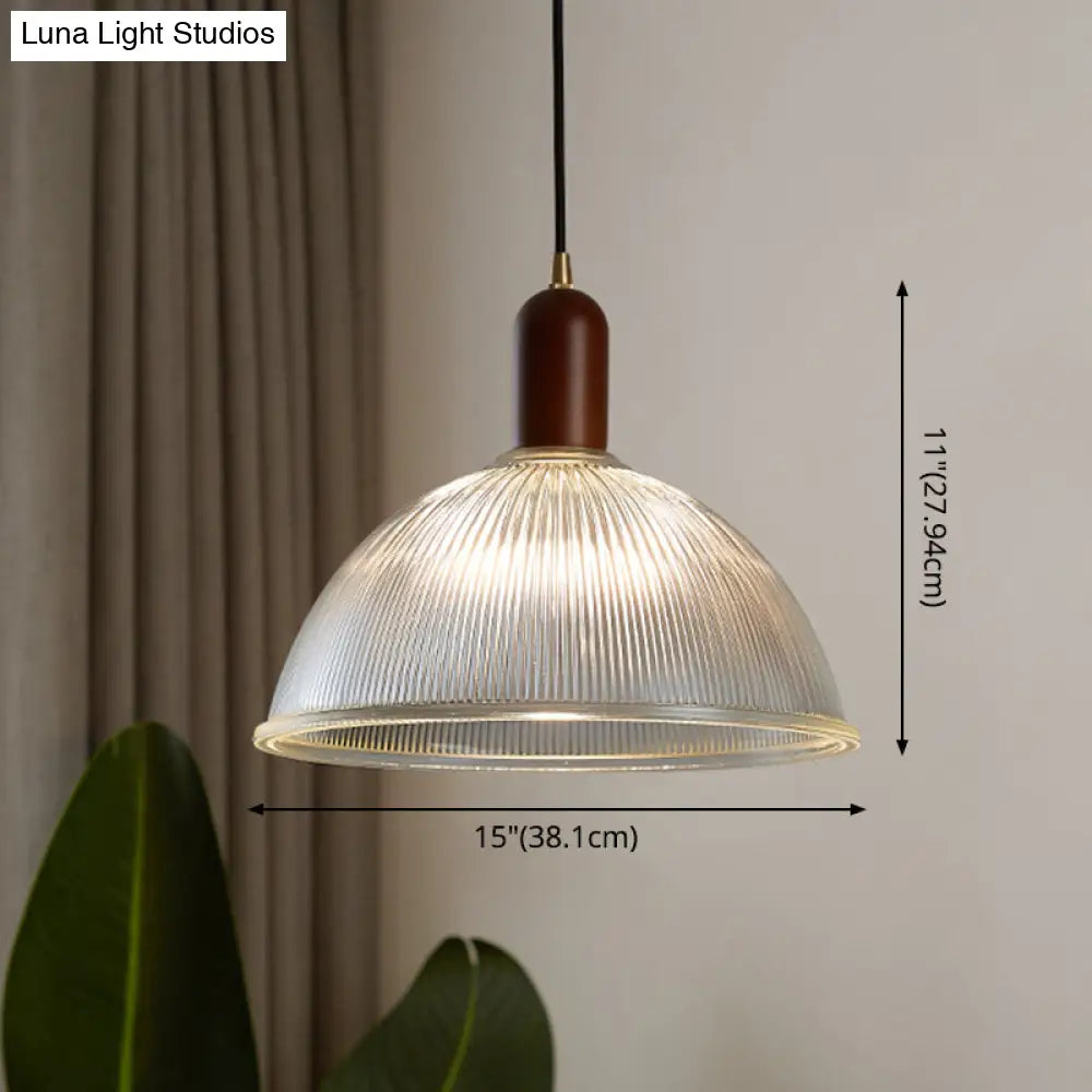 Vintage Ribbed Glass Bowl Pendant Light For Restaurants