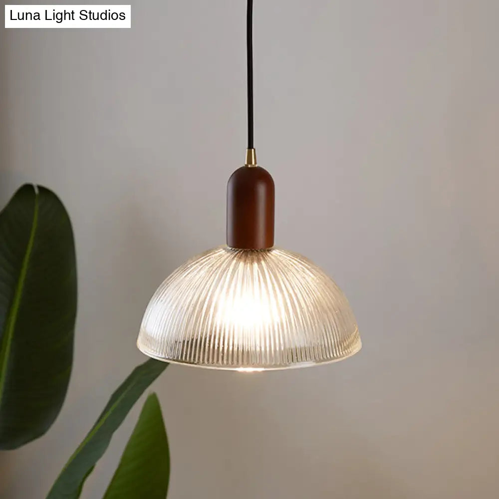 Vintage Ribbed Glass Bowl Pendant Light For Restaurants