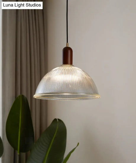 Vintage Ribbed Glass Bowl Pendant Light For Restaurants
