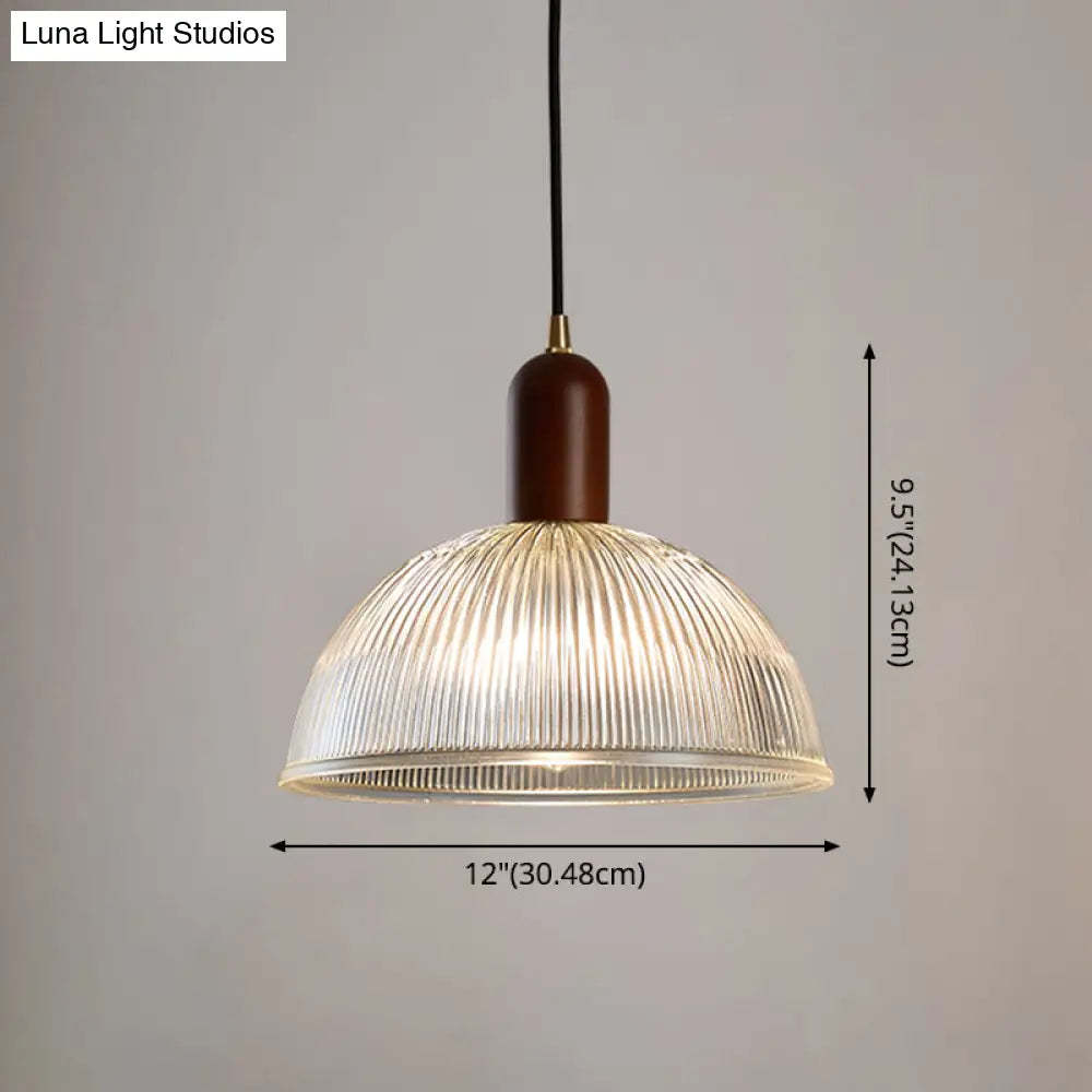 Vintage Ribbed Glass Bowl Pendant Light For Restaurants