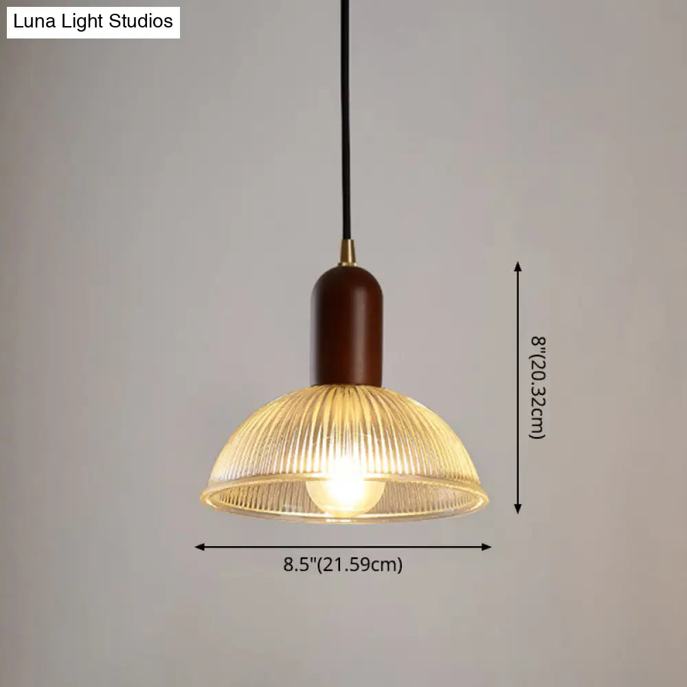 Vintage Ribbed Glass Bowl Pendant Light For Restaurants