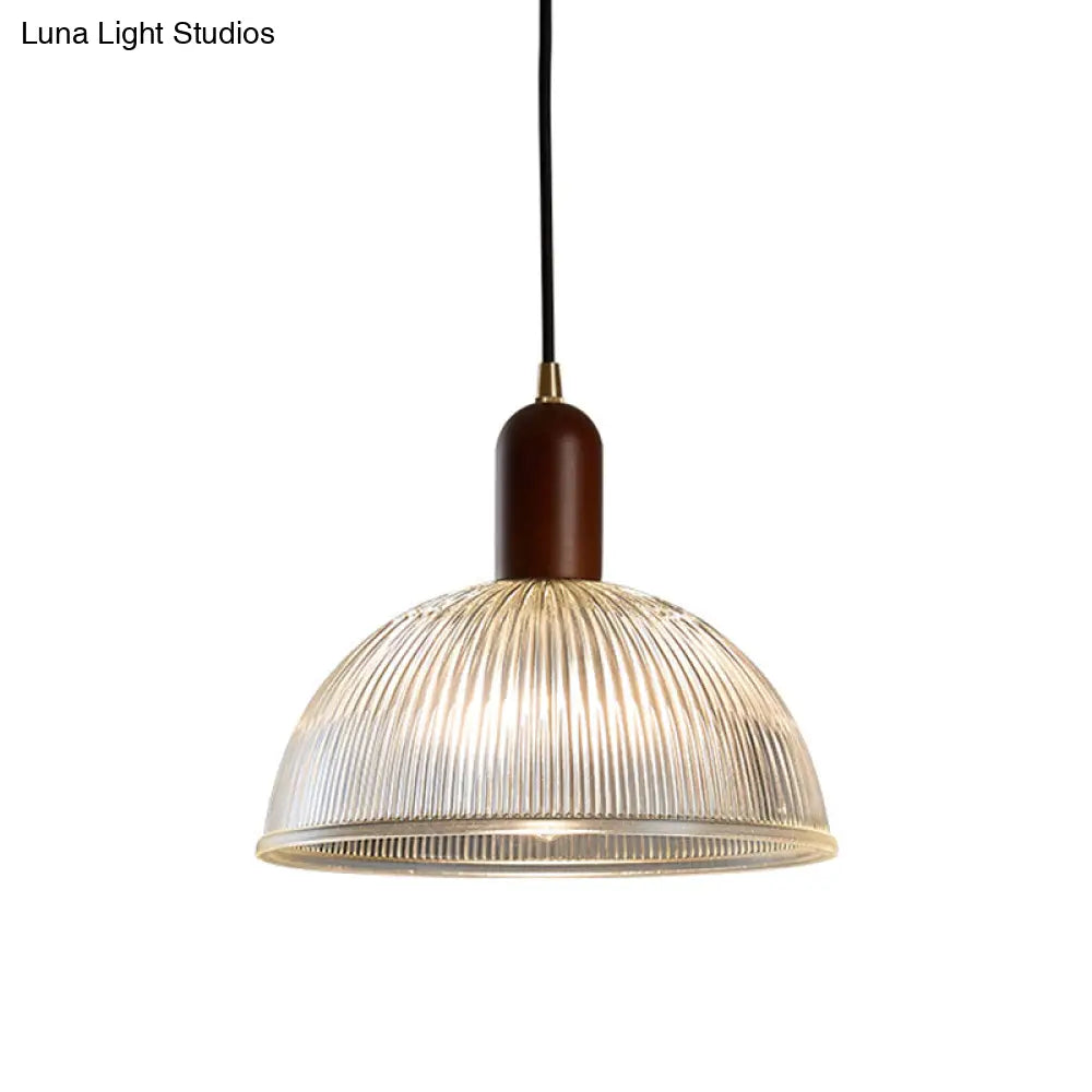 Vintage Ribbed Glass Bowl Pendant Light For Restaurants